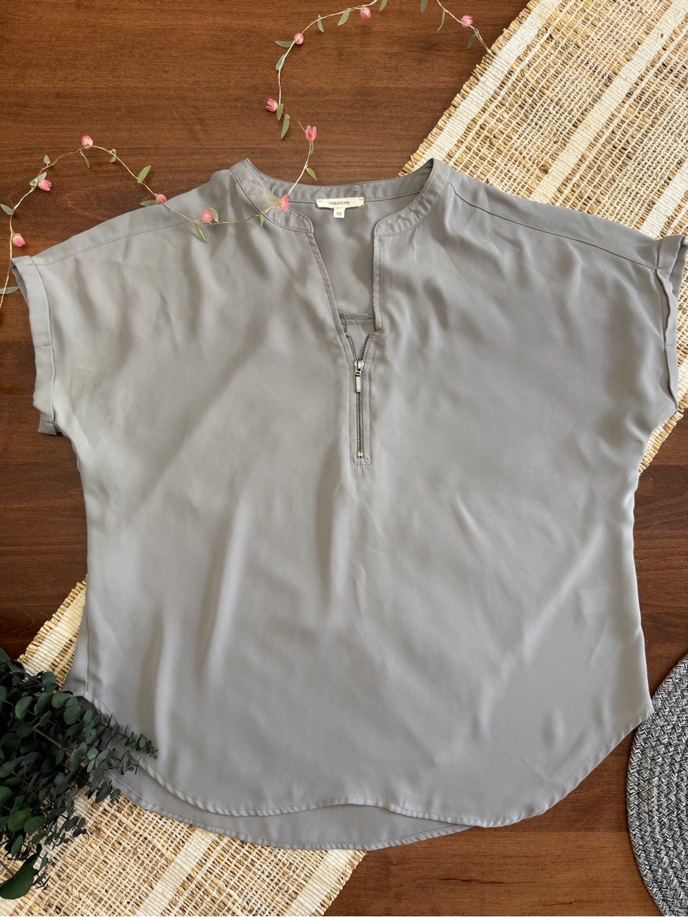 Maurices Light Gray Zip-Front Blouse